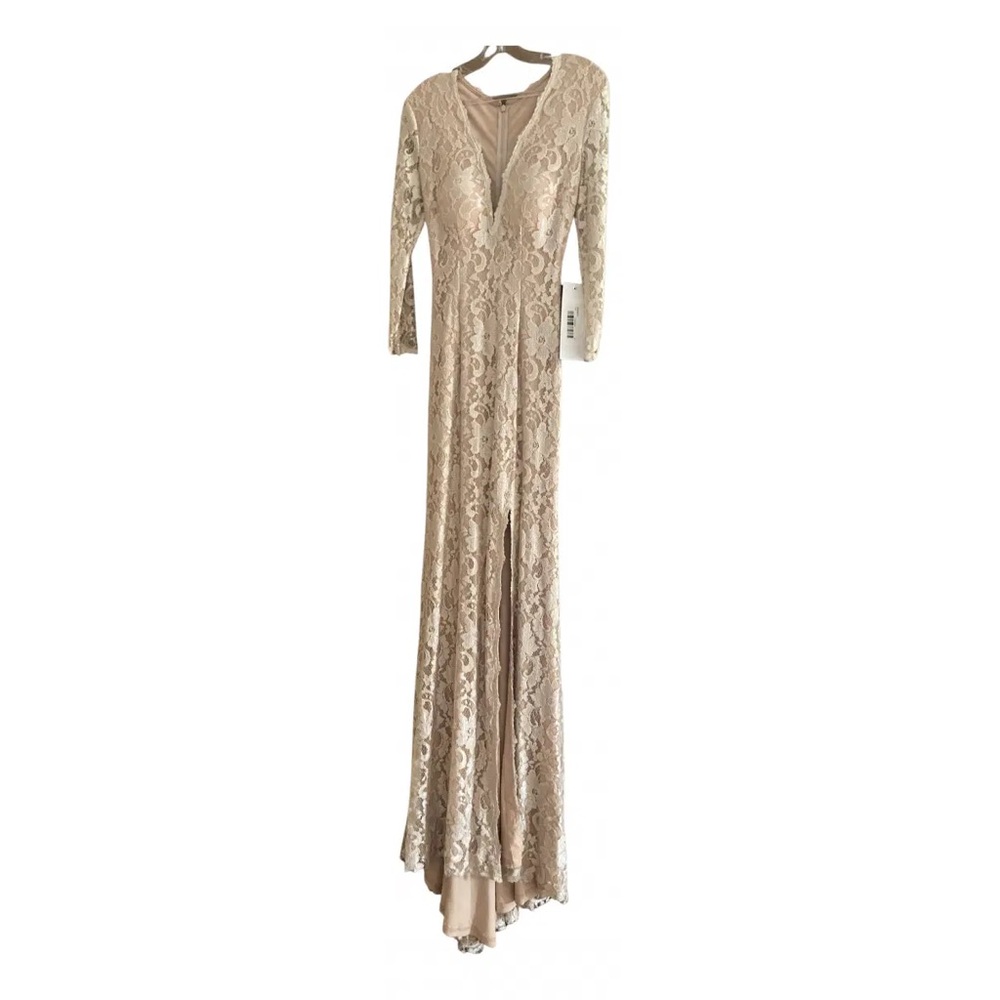 Jovani Long Sleeve Lace Dress in Cream